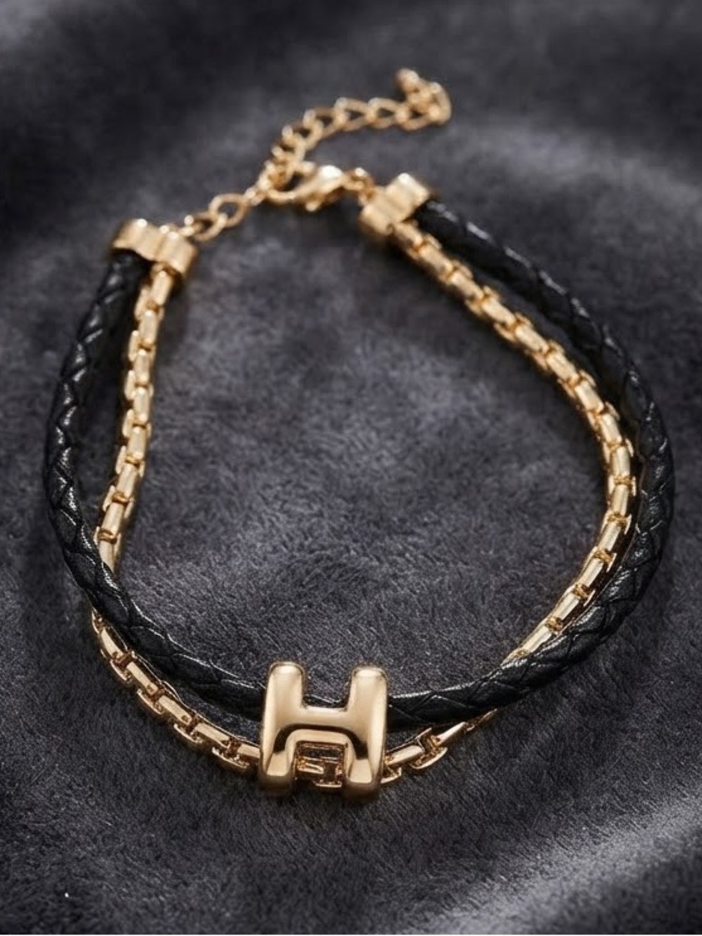 Black and Gold Braided Multi-Strand Letter H Bracelet